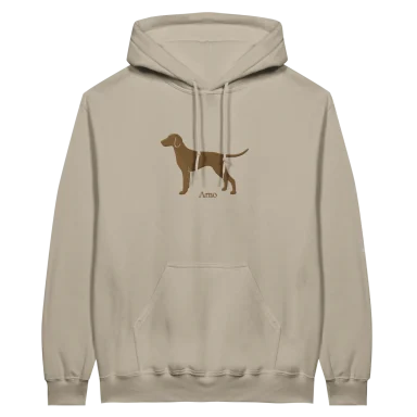 Beige Kapuzenpullover mit braunem Hundesilhouette-Design.